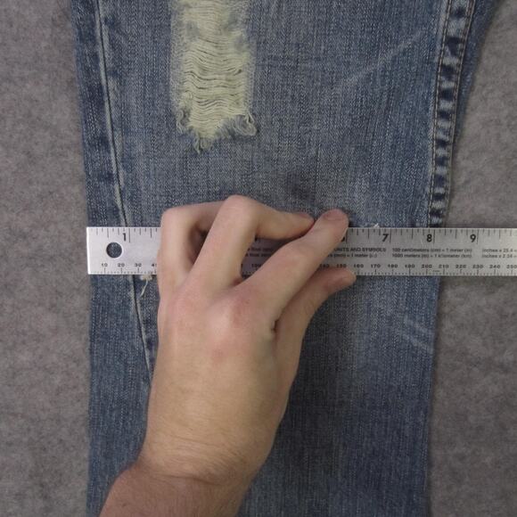 True Religion Jeans Mens 31 Blue Joey Distressed Flare Bootcut Made in USA - Picture 7 of 12